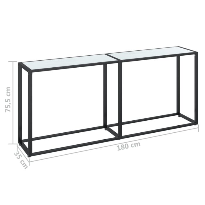 Table console Marbre blanc 180x35x75,5 cm Verre trempé – Image 5