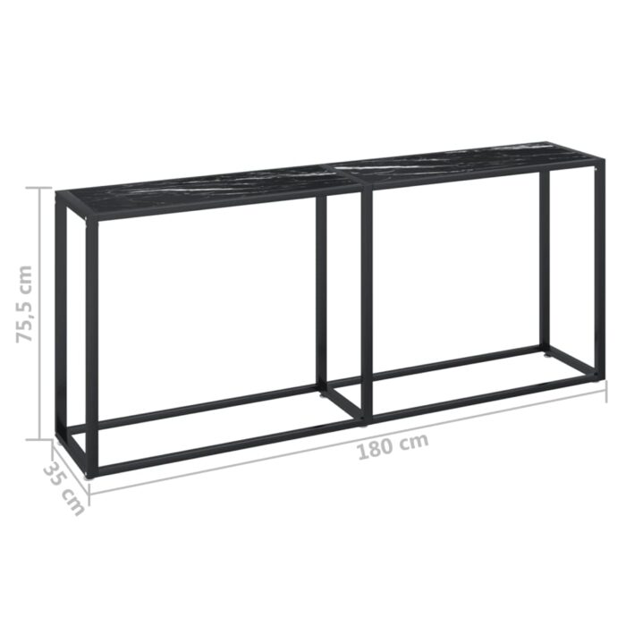 Table console Marbre noir 180x35x75,5 cm Verre trempé – Image 5
