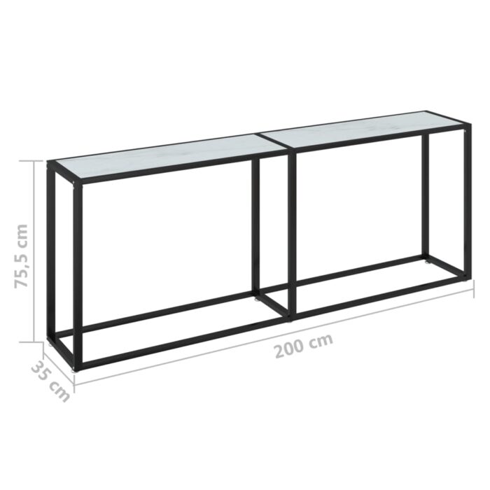 Table console Marbre blanc 200x35x75,5 cm Verre trempé – Image 5