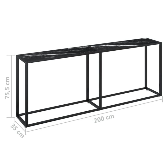 Table console Marbre noir 200x35x75,5 cm Verre trempé – Image 5
