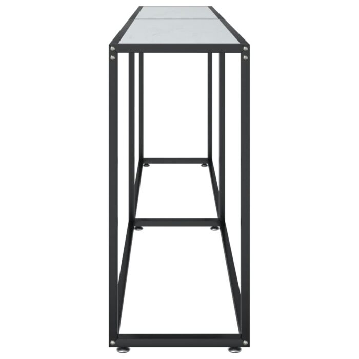 Table console Marbre blanc 220x35x75,5 cm Verre trempé – Image 2