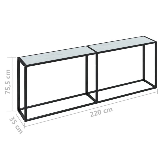 Table console Marbre blanc 220x35x75,5 cm Verre trempé – Image 5