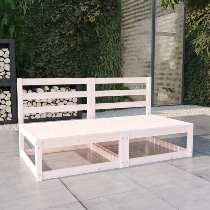 Canapé à 2 places de jardin Blanc Bois de pin solide – Image 1