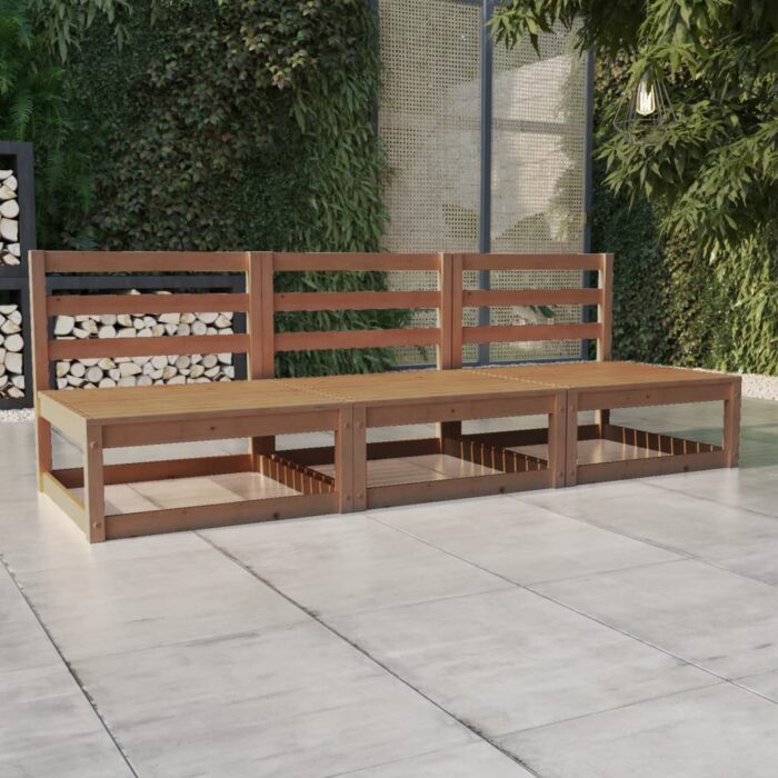 Canapé à 3 places de jardin Marron miel Bois de pin solide – Image 1