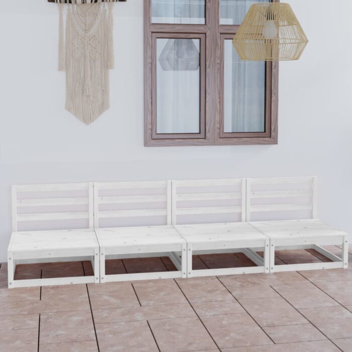 Canapé à 4 places de jardin Blanc Bois de pin solide – Image 1