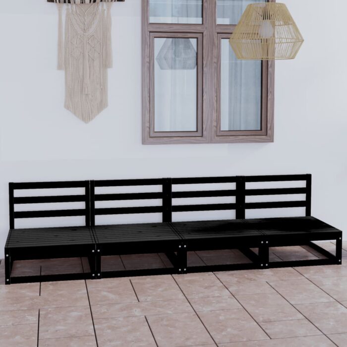 Canapé à 4 places de jardin Noir Bois de pin solide – Image 1