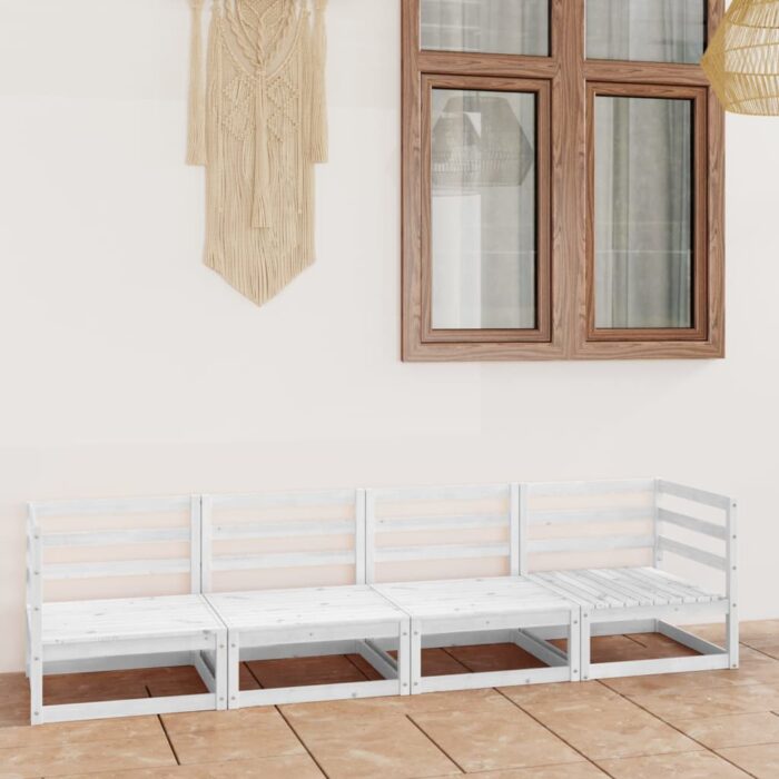 Canapé à 4 places de jardin Blanc Bois de pin solide – Image 1