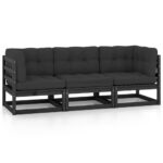 Canapé 3 places de jardin avec coussins Bois de pin massif