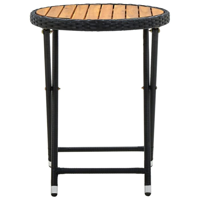 Table à thé Noir 60 cm Résine tressée et bois d'acacia solide – Image 2