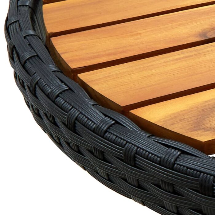 Table à thé Noir 60 cm Résine tressée et bois d'acacia solide – Image 5