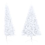 Demi-arbre de Noël artificiel pré-éclairé et boules blanc 240cm – Image 2