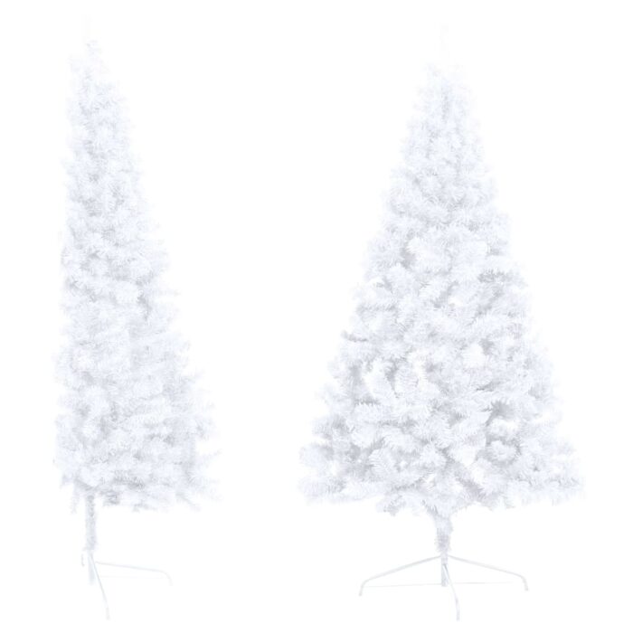 Demi-arbre de Noël artificiel pré-éclairé et boules blanc 240cm – Image 2