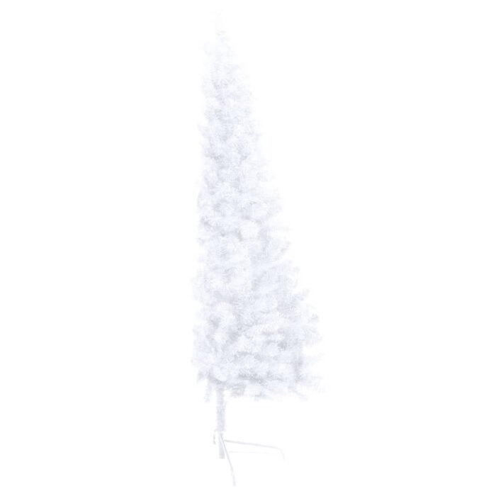 Demi-arbre de Noël artificiel pré-éclairé et boules blanc 240cm – Image 3