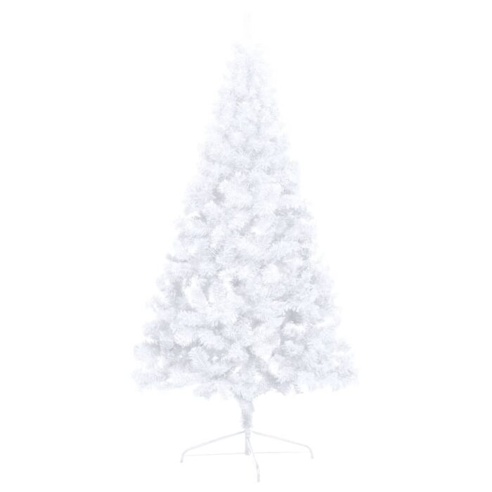 Demi-arbre de Noël artificiel pré-éclairé et boules blanc 240cm – Image 4
