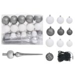 Demi-arbre de Noël artificiel pré-éclairé et boules blanc 240cm – Image 8