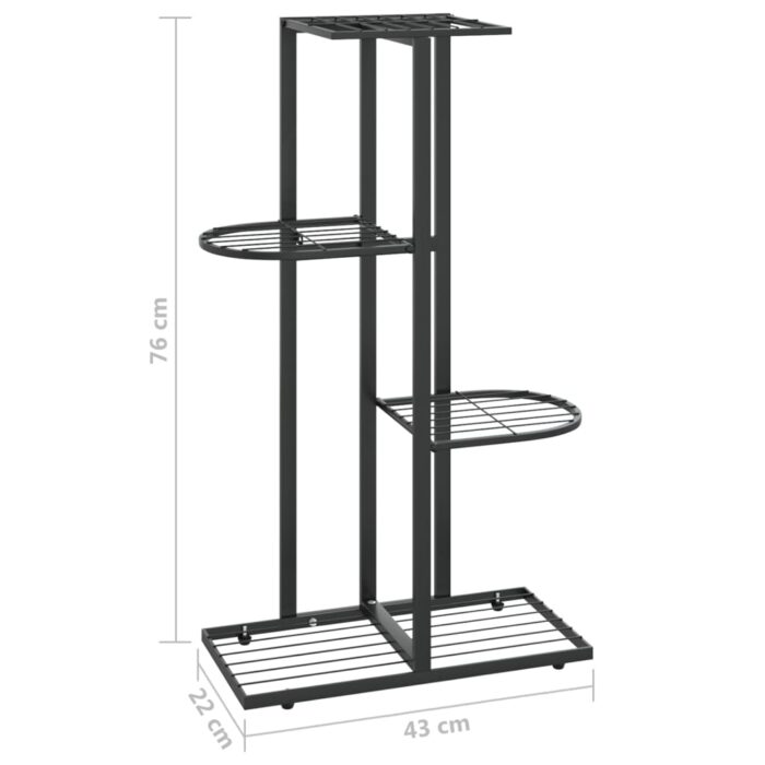 Support pour plantes 4 niveaux 43x22x76 cm Noir Métal – Image 5