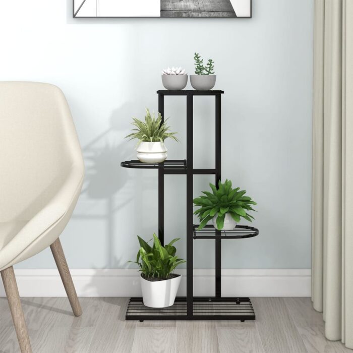 Support pour plantes 4 niveaux 43x22x76 cm Noir Métal – Image 1