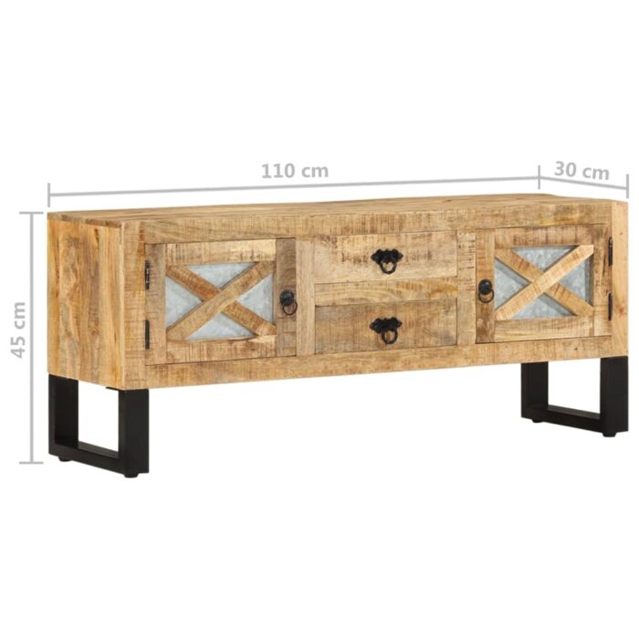 Meuble TV 110x30x45 cm Bois de manguier brut – Image 9