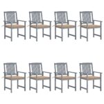 Chaises de jardin et coussins lot de 8 Bois acacia solide Gris