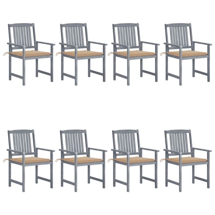 Chaises de jardin et coussins lot de 8 Bois acacia solide Gris – Image 1
