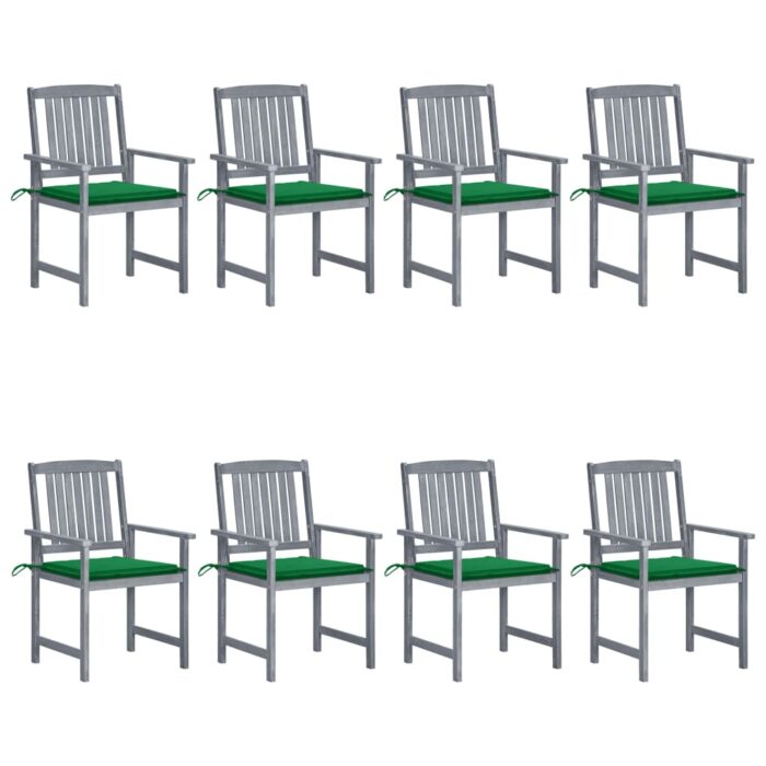 Chaises de jardin et coussins lot de 8 Bois acacia solide Gris – Image 1