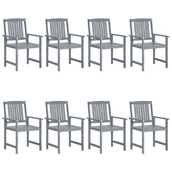 Chaises de jardin et coussins lot de 8 Bois acacia solide Gris – Image 2