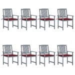 Chaises de jardin et coussins lot de 8 Bois acacia solide Gris