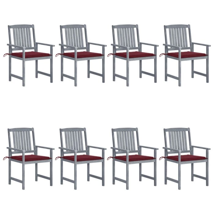 Chaises de jardin et coussins lot de 8 Bois acacia solide Gris – Image 1