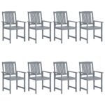 Chaises de jardin et coussins lot de 8 Bois acacia solide Gris – Image 2