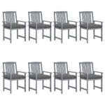 Chaises de jardin et coussins lot de 8 Bois acacia solide Gris
