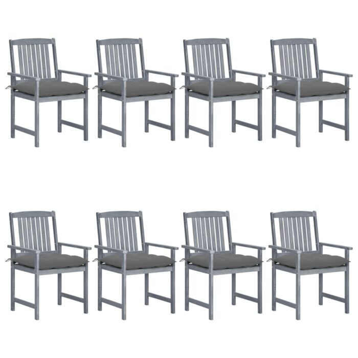 Chaises de jardin et coussins lot de 8 Bois acacia solide Gris – Image 1