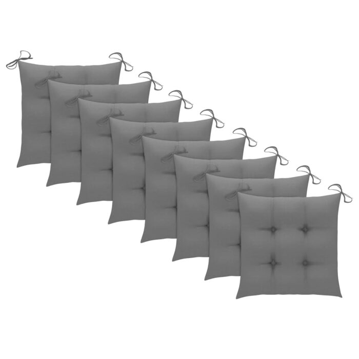 Chaises de jardin et coussins lot de 8 Bois acacia solide Gris – Image 4
