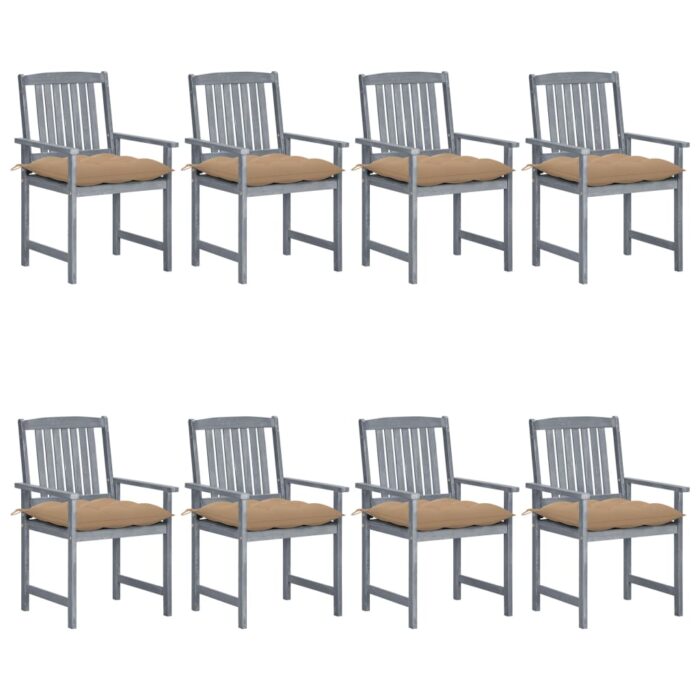 Chaises de jardin et coussins lot de 8 Bois acacia solide Gris – Image 1