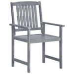 Chaises de jardin et coussins lot de 8 Bois acacia solide Gris – Image 3