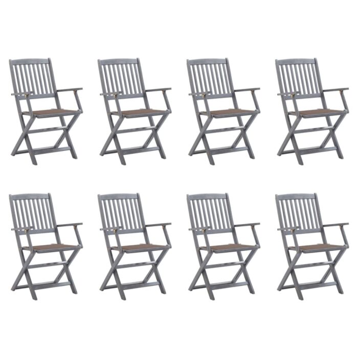 Chaises pliables d'extérieur lot de 8 et coussins Bois d'acacia – Image 1