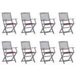 Chaises pliables d'extérieur lot de 8 et coussins Bois d'acacia