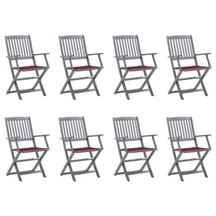 Chaises pliables d'extérieur lot de 8 et coussins Bois d'acacia