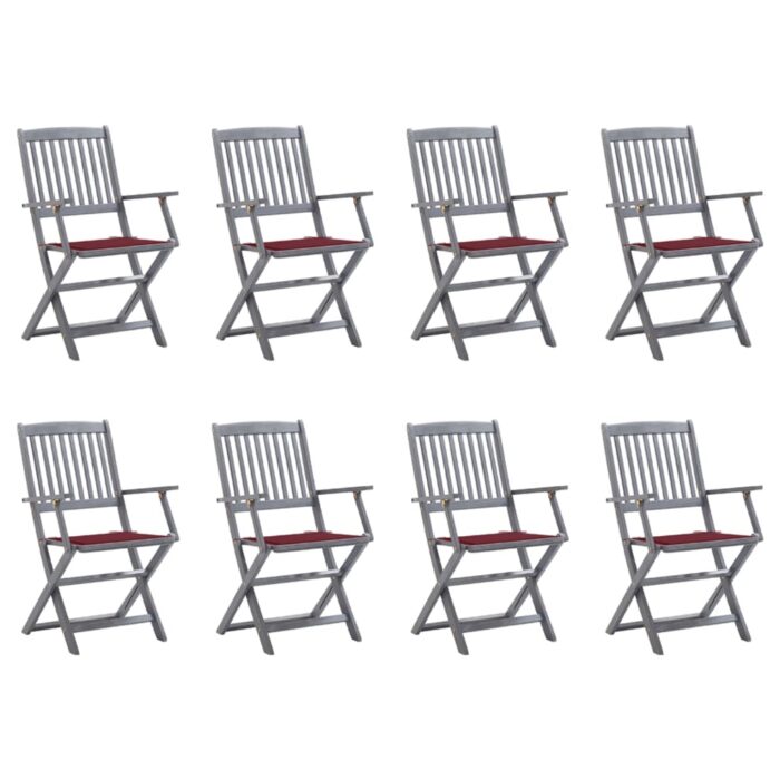VXL8720286508633_a_en_hd_1.jpg Chaises pliables d'extérieur lot de 8 et coussins Bois d'acacia – Image 1
