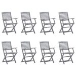 Chaises pliables d'extérieur lot de 8 et coussins Bois d'acacia