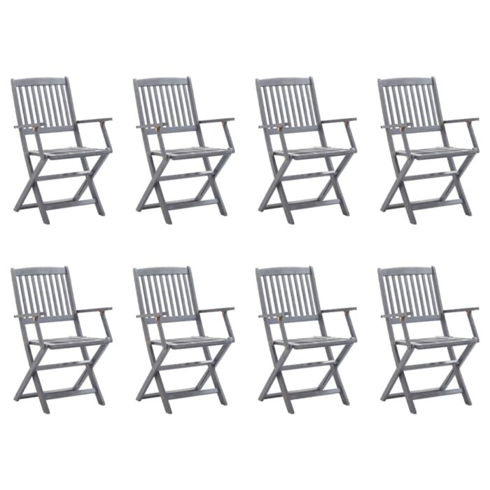 Chaises pliables d'extérieur lot de 8 et coussins Bois d'acacia – Image 1