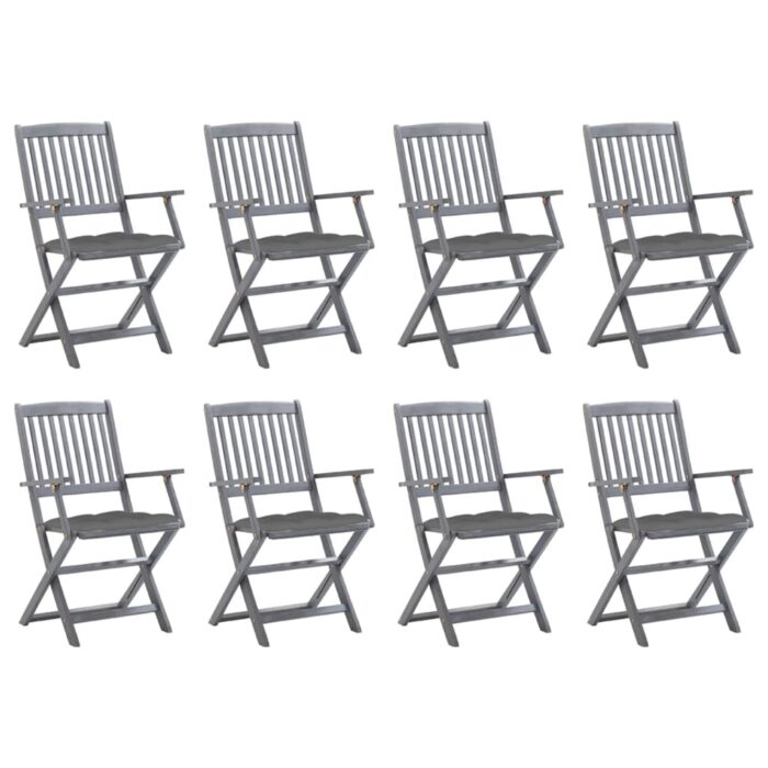 Chaises pliables d'extérieur lot de 8 et coussins Bois d'acacia – Image 1