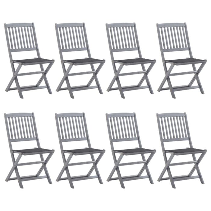 Chaises pliables d'extérieur lot de 8 et coussins Bois d'acacia – Image 1