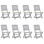 Chaises pliables d'extérieur lot de 8 et coussins Bois d'acacia