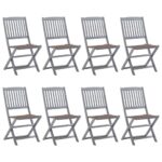 Chaises pliables d'extérieur lot de 8 et coussins Bois d'acacia