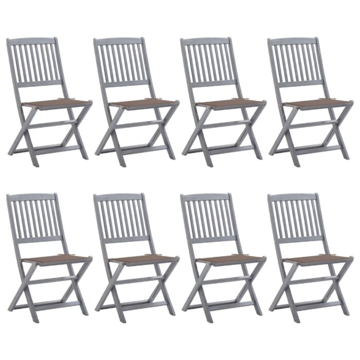 Chaises pliables d'extérieur lot de 8 et coussins Bois d'acacia – Image 1
