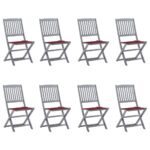 Chaises pliables d'extérieur lot de 8 et coussins Bois d'acacia