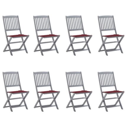 Chaises pliables d'extérieur lot de 8 et coussins Bois d'acacia