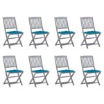 Chaises pliables d'extérieur lot de 8 et coussins Bois d'acacia