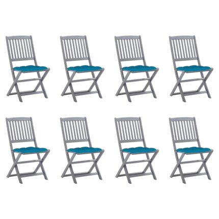 Chaises pliables d'extérieur lot de 8 et coussins Bois d'acacia
