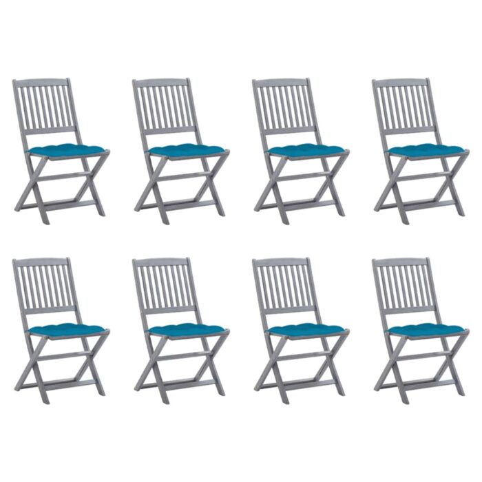Chaises pliables d'extérieur lot de 8 et coussins Bois d'acacia – Image 1